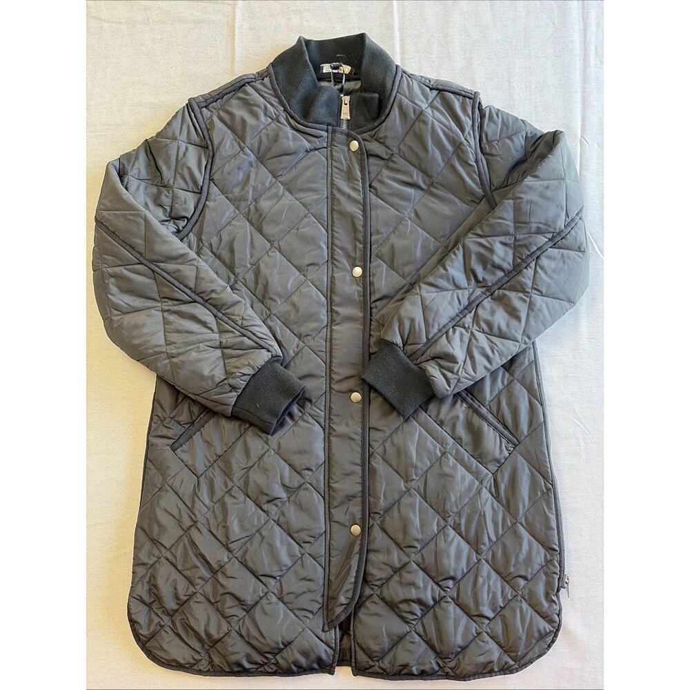 Charlie B Quilted Puffer Coat Size M Black Zip Snap Front/Side Mid Length Jacket